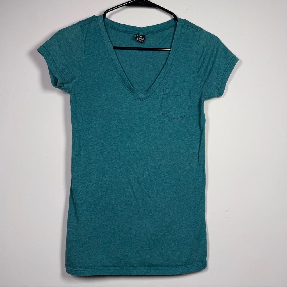 Zine Teal V-Neck Short Sleeve Tee